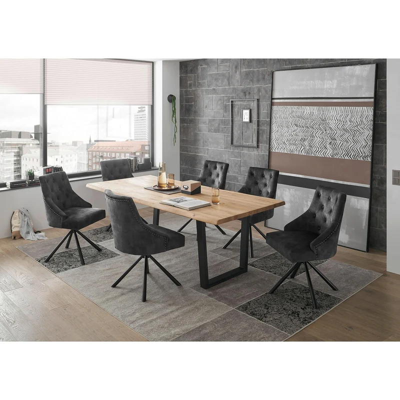Stella Trading Benny Mini chêne Massif – Table à Bord d'arbre de qualité supérieure avec Structure en métal Noir pour Votre Salle à Manger – 180 x 75 x 100 cm