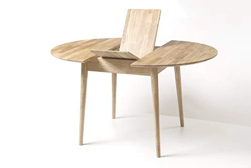 Nordic Story Escandi 6 Table de salle à manger ronde extensible en bois de chêne massif Style nordique 93-123 x 93 x 75 cm (chêne blanchi)