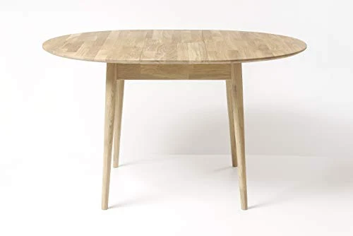 Nordic Story Escandi 6 Table de salle à manger ronde extensible en bois de chêne massif Style nordique 93-123 x 93 x 75 cm (chêne blanchi)