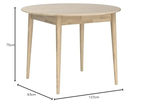 Nordic Story Escandi 6 Table de salle à manger ronde extensible en bois de chêne massif Style nordique 93-123 x 93 x 75 cm (chêne blanchi)
