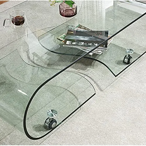 Table de canapé Table basse mobile en verre avec roulettes, table d'appoint décorative moderne et transparente, table à thé rectangulaire for salon, salle de bain, chambre et bureau Table côté thé ( C