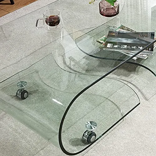 Table de canapé Table basse mobile en verre avec roulettes, table d'appoint décorative moderne et transparente, table à thé rectangulaire for salon, salle de bain, chambre et bureau Table côté thé ( C