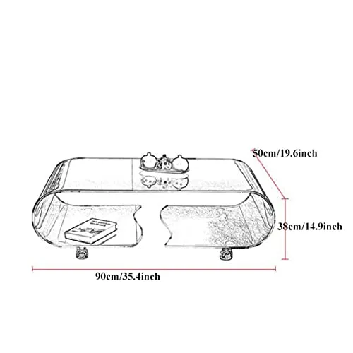 Table de canapé Table basse mobile en verre avec roulettes, table d'appoint décorative moderne et transparente, table à thé rectangulaire for salon, salle de bain, chambre et bureau Table côté thé ( C