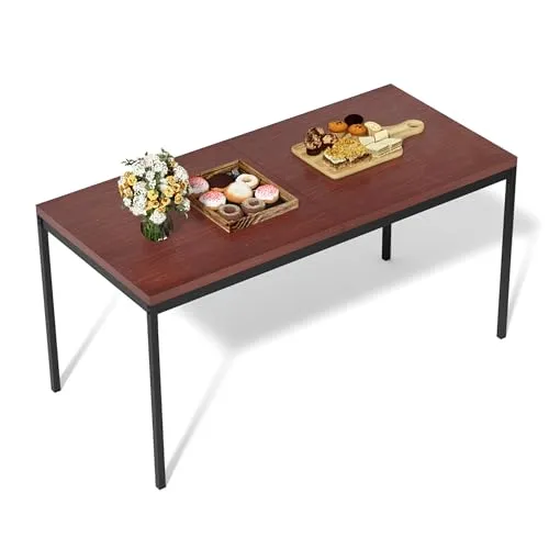 FurnitureR Table de salle à manger, table de cuisine en bois vintage, cadre en métal, table de cuisine rectangulaire avec pieds réglables pour salle à manger, salon, 150 x 75 x 75 cm, bureau marron et