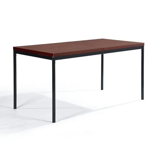 FurnitureR Table de salle à manger, table de cuisine en bois vintage, cadre en métal, table de cuisine rectangulaire avec pieds réglables pour salle à manger, salon, 150 x 75 x 75 cm, bureau marron et