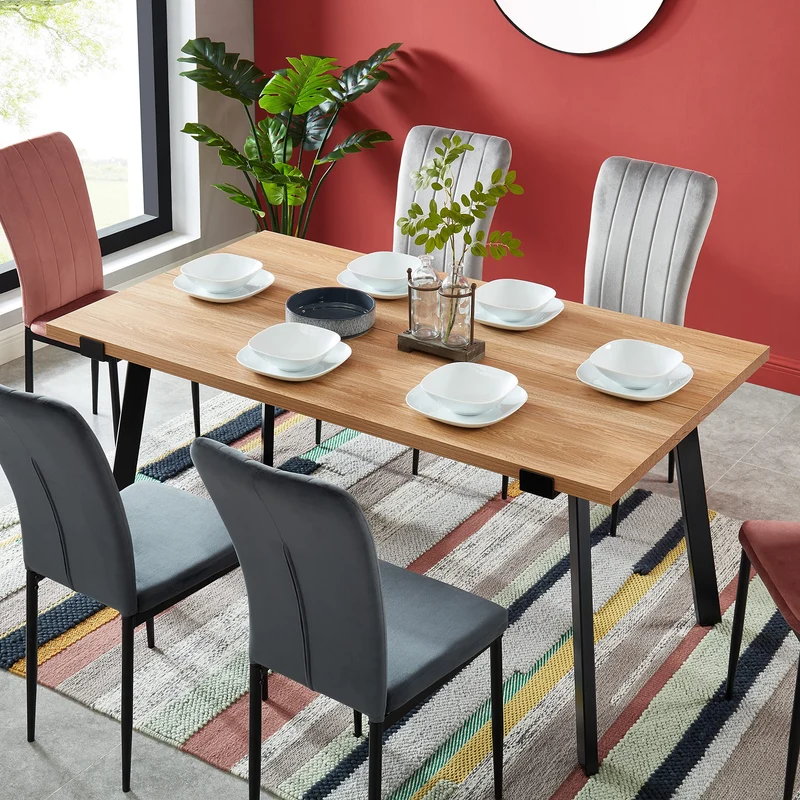 BAÏTA Table à Manger Felix - Effet Bois et métal Noir - L160cm - 4 Personnes