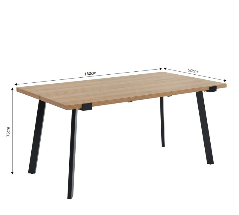 BAÏTA Table à Manger Felix - Effet Bois et métal Noir - L160cm - 4 Personnes