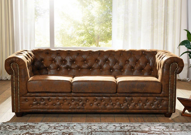 MASSIVMOEBEL24.DE Canapé Chesterfield (Brun Café) - Chesterfield