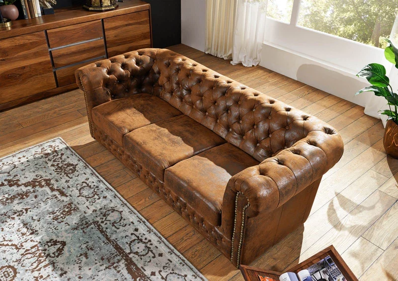 MASSIVMOEBEL24.DE Canapé Chesterfield (Brun Café) - Chesterfield