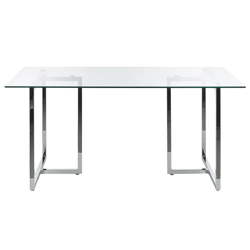 Table de Repas en Verre Trempé 160 x 90 cm Pieds Argentés Envia