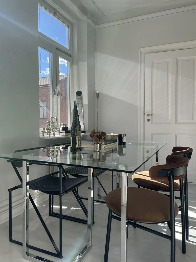 Table de Repas en Verre Trempé 160 x 90 cm Pieds Argentés Envia