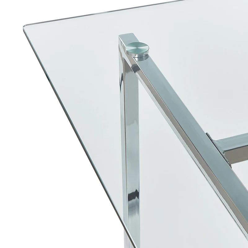 Table de Repas en Verre Trempé 160 x 90 cm Pieds Argentés Envia