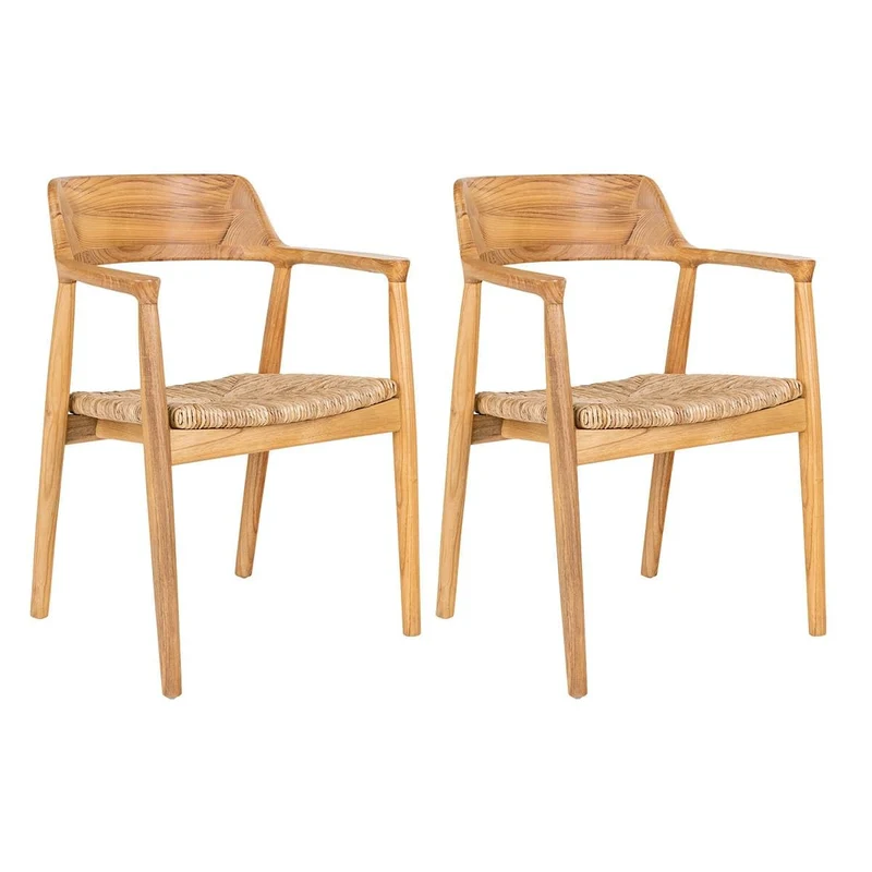 AltoBuy Vancouver - Lot de 2 Chaises en Bois de Sungai et Assise en Paille Naturelle