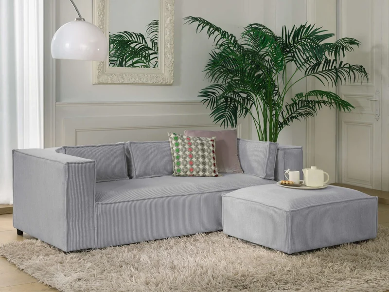 Lisa Design - Canapé Stella en Velours Côtelé - Sofa Gris Clair 3 Places - Salon
