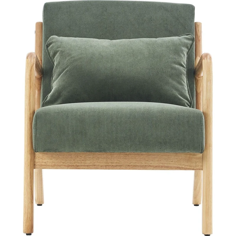 HOMIFAB Fauteuil en Bois et Velours côtelé Vert - Lanna