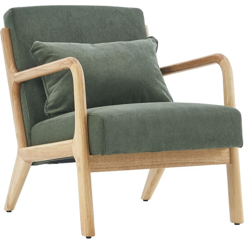 HOMIFAB Fauteuil en Bois et Velours côtelé Vert - Lanna