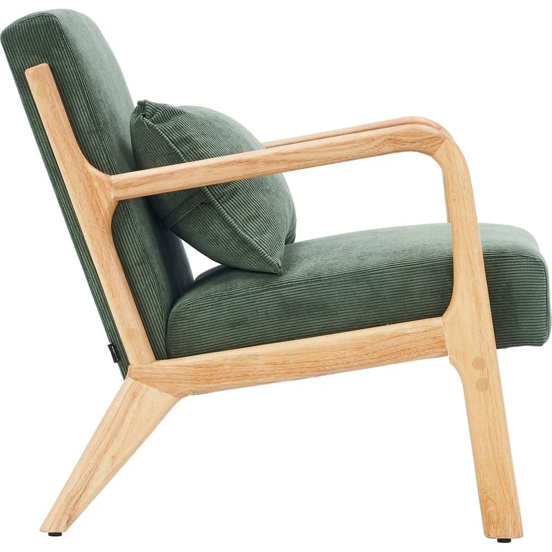 HOMIFAB Fauteuil en Bois et Velours côtelé Vert - Lanna