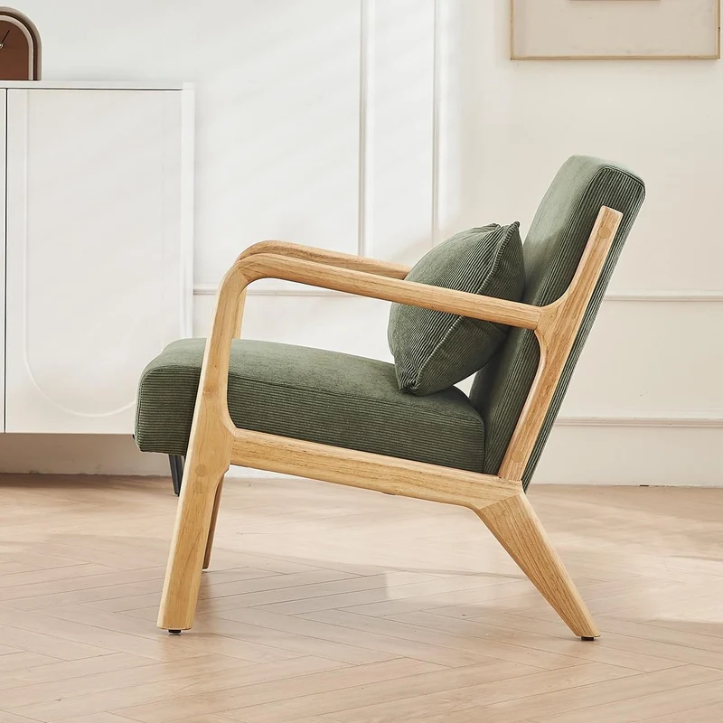 HOMIFAB Fauteuil en Bois et Velours côtelé Vert - Lanna