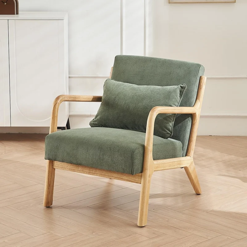 HOMIFAB Fauteuil en Bois et Velours côtelé Vert - Lanna