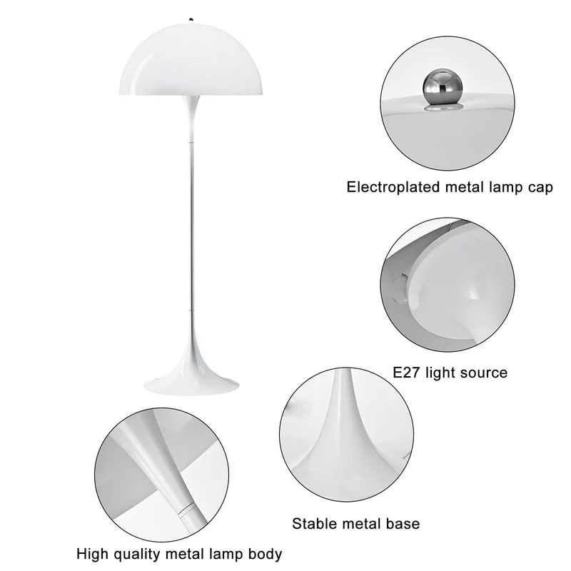 Lampes Standard de Salon Lampadaire Moderne pour Salon Champignon Semi-Circulaire pour Chambre Abat-Jour Rond en Acrylique Blanc Champignon Lampe de Lecture sur Pied pour Coin de c