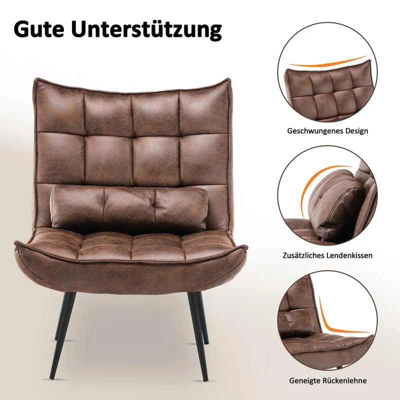 MCombo 4779-1 Fauteuil de Relaxation Moderne pour Salon avec Coussin de Taille rétro Vintage Fauteuil de Lecture Fauteuil de Salon Fauteuil rembourré sans Tabouret en Microfibre Marron