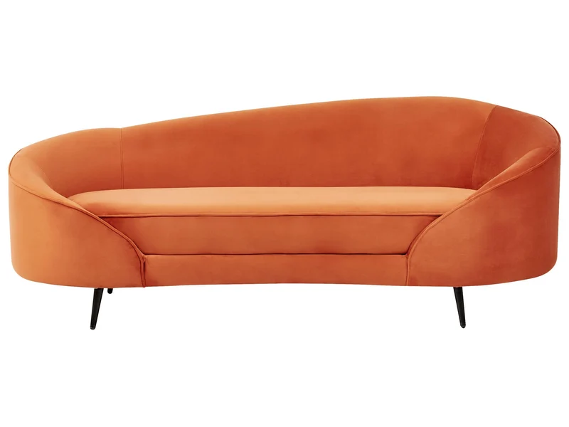 Canapé en Velours Courbé Glamour Orange à 3 Places Pieds Dorés Brillants Savar