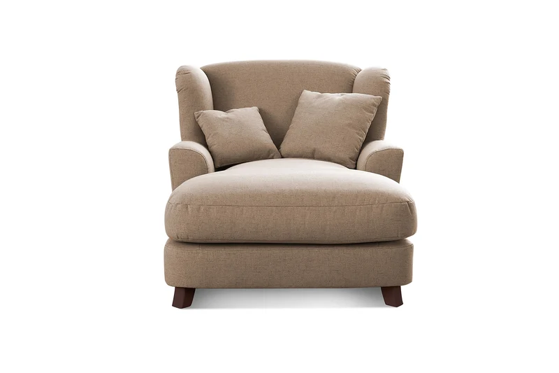 CAVADORE Assado Fauteuil rembourré avec Pieds en Bois, Grande Assise, Rembourrage et 2 Coussins Moelleux, Tissu structuré, Beige foncé, 109 x 104 x 145 cm (l x H x P)