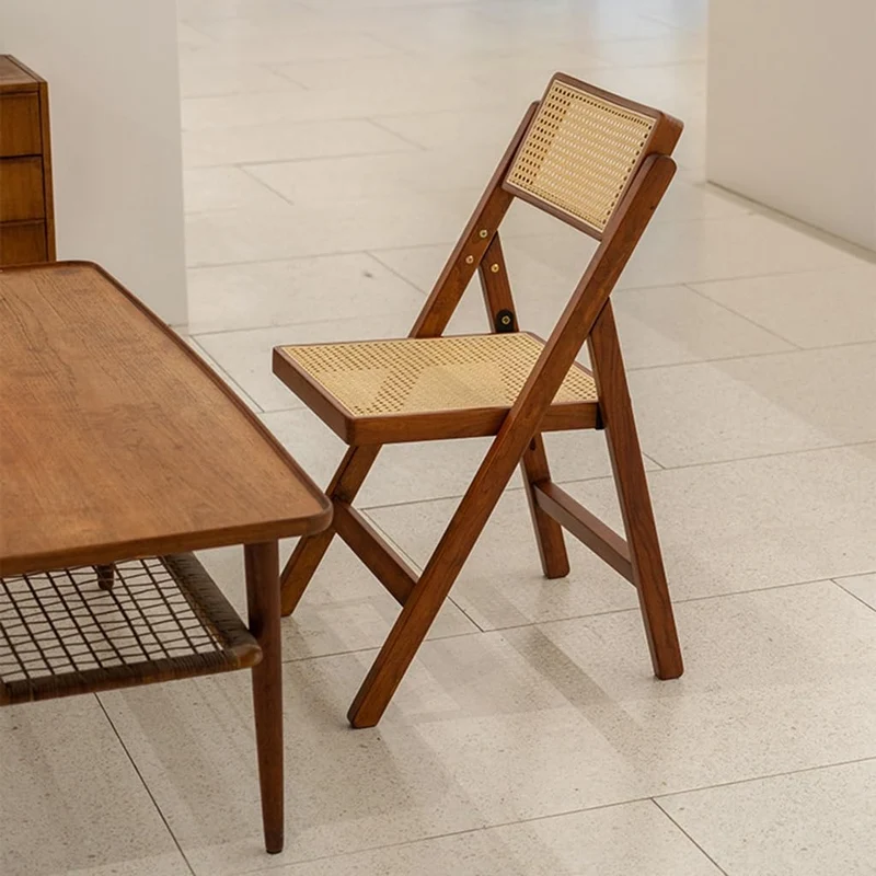 Mgchowue Lot de 2 Chaise Pliante en Rotin, Rétro Dossier Chaise de Loisirs en Bois Massif, Simple Chaise de Salle À Manger pour Salle À Manger Salon Jardin (Color : 1pcs)