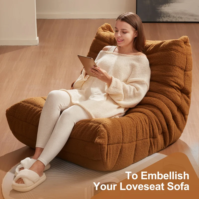 Pouf poire géant pour adultes en mousse à mémoire de forme en fausse fourrure pour le foyer, le salon, la chambre à coucher, le dortoir, le bureau (ours marron et marron)