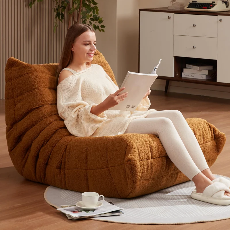 Pouf poire géant pour adultes en mousse à mémoire de forme en fausse fourrure pour le foyer, le salon, la chambre à coucher, le dortoir, le bureau (ours marron et marron)