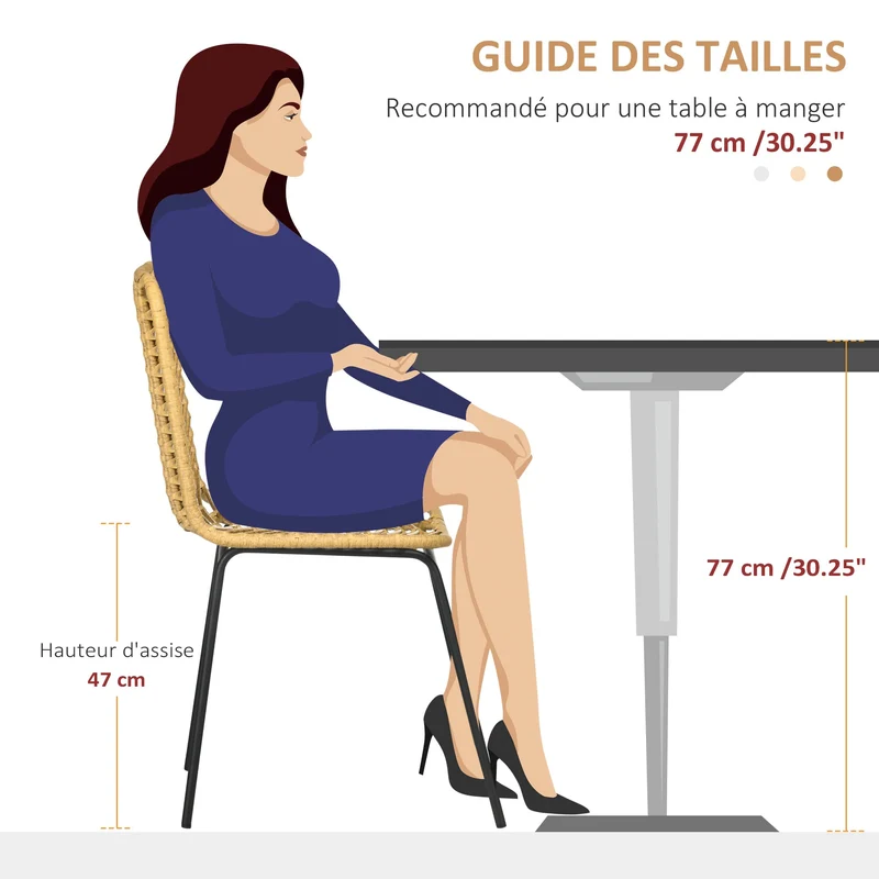 HOMCOM Lot de 2 chaises de Salle à Manger Chaise de Cuisine Design bohème en résine tressée Imitation rotin et piètement métal - 44 x 58 x 85 cm - Jaune