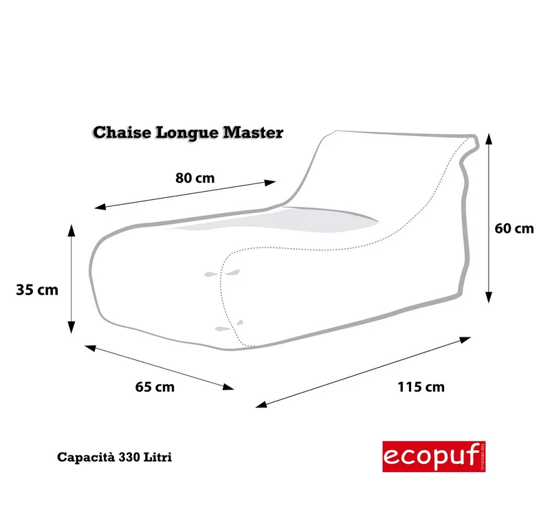 Ecopuf - Master Polyester Canapé Pouf Outdoor Chaise Longue - Pouf Fauteuil avec Pochette de Rangement et Poignée - Fauteuil Relax Salon - 115x65x60cm, Tabac Nc19