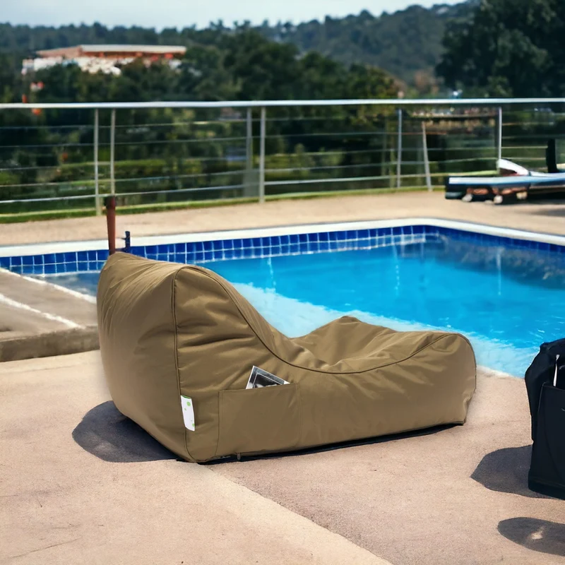 Ecopuf - Master Polyester Canapé Pouf Outdoor Chaise Longue - Pouf Fauteuil avec Pochette de Rangement et Poignée - Fauteuil Relax Salon - 115x65x60cm, Tabac Nc19