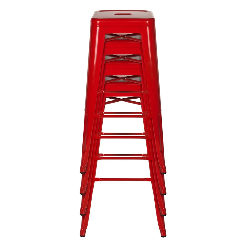 hjh OFFICE 645011 Tabouret de Bar VANTAGGIO High Métal Rouge, Tabouret Industriel Haut, empilable