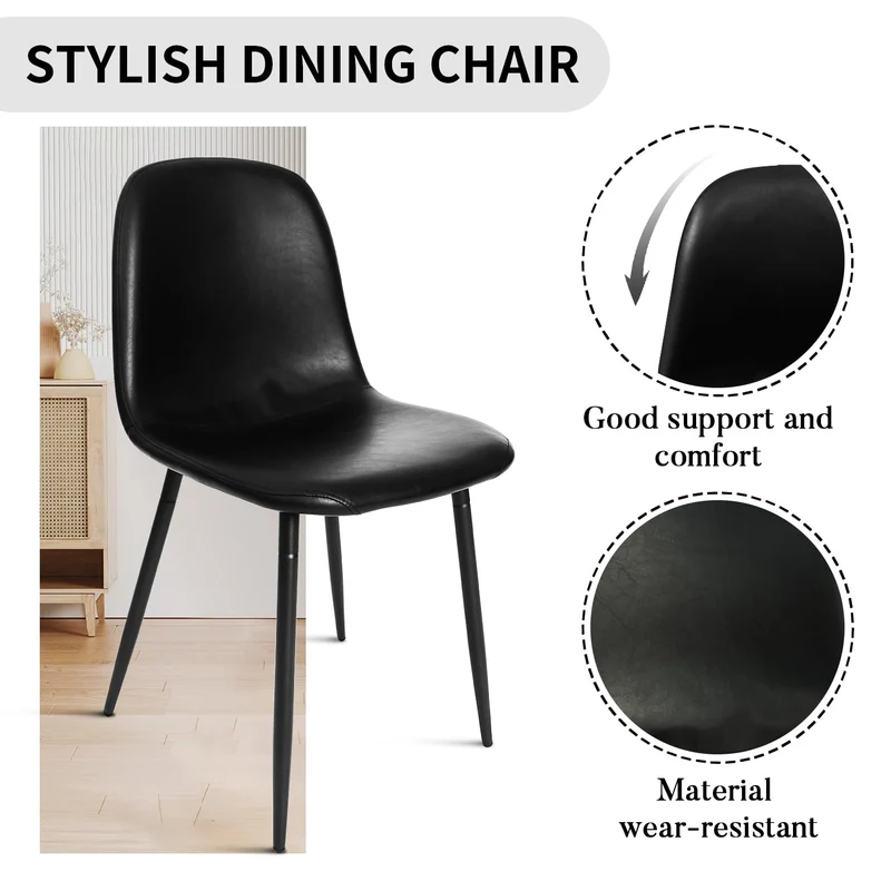 CangLong Faux Leather Dining Back Modern Side Chair for Pub Coffee Home, Set of 4, Black