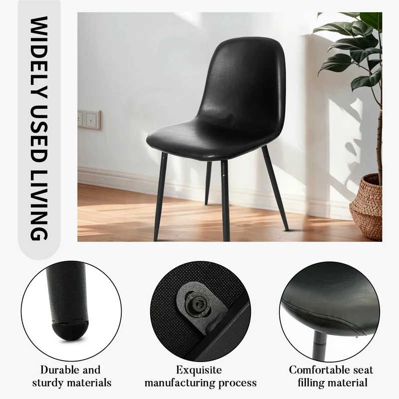 CangLong Faux Leather Dining Back Modern Side Chair for Pub Coffee Home, Set of 4, Black