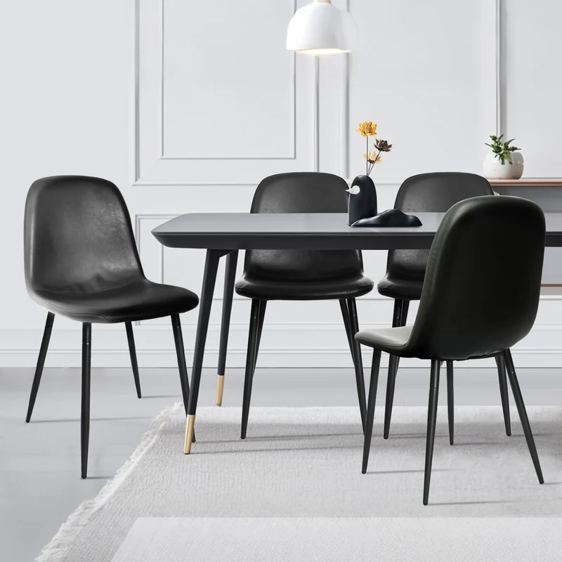 CangLong Faux Leather Dining Back Modern Side Chair for Pub Coffee Home, Set of 4, Black