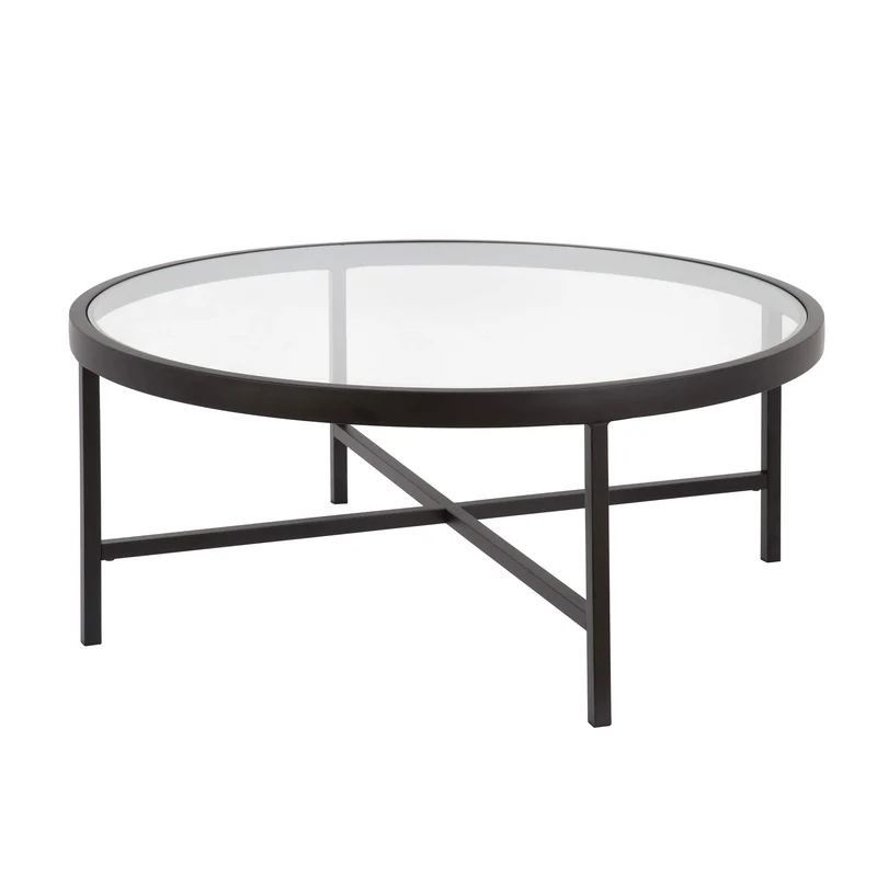 Henn&Hart Table Basse Ronde de 91,4 cm de Large avec Plateau en Verre en Bronze Noirci, Tables Basses Modernes pour Salon, Studio et Appartement
