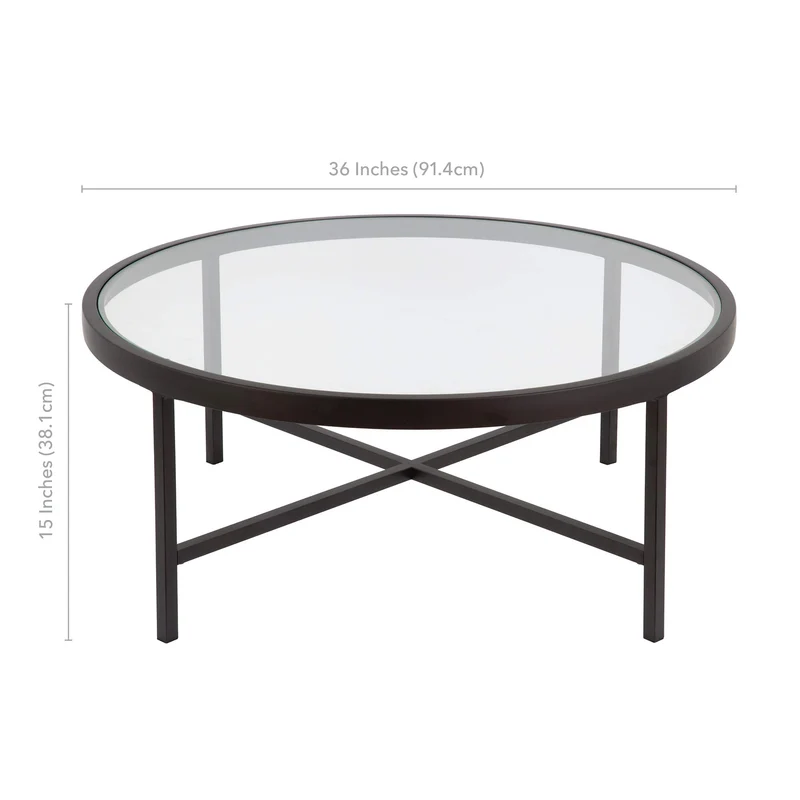 Henn&Hart Table Basse Ronde de 91,4 cm de Large avec Plateau en Verre en Bronze Noirci, Tables Basses Modernes pour Salon, Studio et Appartement