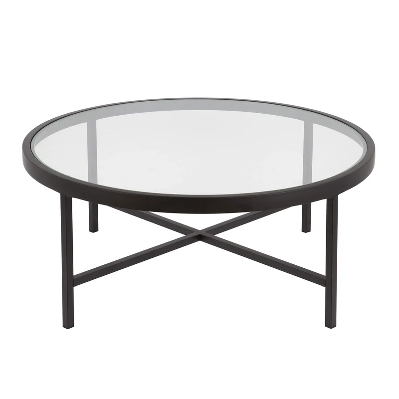 Henn&Hart Table Basse Ronde de 91,4 cm de Large avec Plateau en Verre en Bronze Noirci, Tables Basses Modernes pour Salon, Studio et Appartement