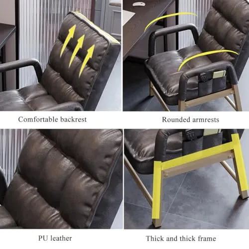 GIZNXBA Fauteuil en Cuir Gris, Chaise D'appoint Contemporaine Rembourrée avec Cadre en Acier Chaise De Loisirs avec Accoudoirs Poches Latérales Chaise D'ordinateur Ergonomique for Salon(/Gray,A)