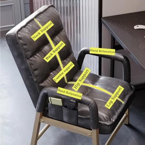 GIZNXBA Fauteuil en Cuir Gris, Chaise D'appoint Contemporaine Rembourrée avec Cadre en Acier Chaise De Loisirs avec Accoudoirs Poches Latérales Chaise D'ordinateur Ergonomique for Salon(/Gray,A)