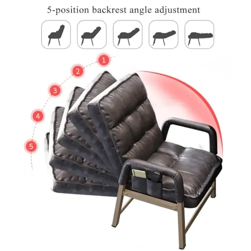 GIZNXBA Fauteuil en Cuir Gris, Chaise D'appoint Contemporaine Rembourrée avec Cadre en Acier Chaise De Loisirs avec Accoudoirs Poches Latérales Chaise D'ordinateur Ergonomique for Salon(/Gray,A)