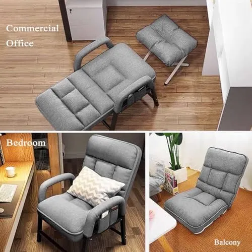 GIZNXBA Fauteuil en Cuir Gris, Chaise D'appoint Contemporaine Rembourrée avec Cadre en Acier Chaise De Loisirs avec Accoudoirs Poches Latérales Chaise D'ordinateur Ergonomique for Salon(/Gray,A)
