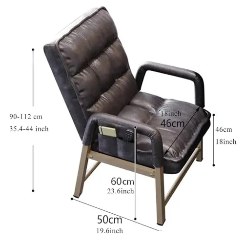 GIZNXBA Fauteuil en Cuir Gris, Chaise D'appoint Contemporaine Rembourrée avec Cadre en Acier Chaise De Loisirs avec Accoudoirs Poches Latérales Chaise D'ordinateur Ergonomique for Salon(/Gray,A)