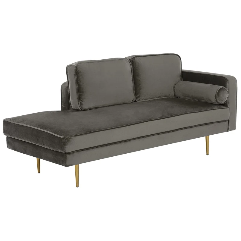 Chaise Longue Méridienne Côté Droit en Velours Beige pour Salon Glamour Beliani