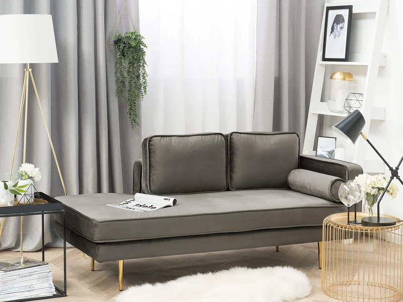 Chaise Longue Méridienne Côté Droit en Velours Beige pour Salon Glamour Beliani