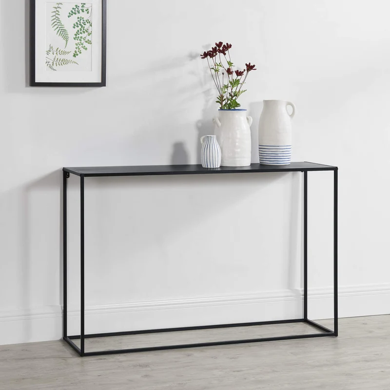 Table Console Table d'Appoint Industriel en Métal Résistant 74 x 115 x 32 cm Noir Mat