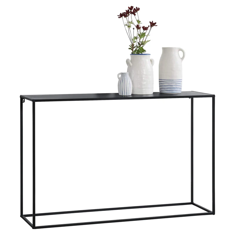 Table Console Table d'Appoint Industriel en Métal Résistant 74 x 115 x 32 cm Noir Mat