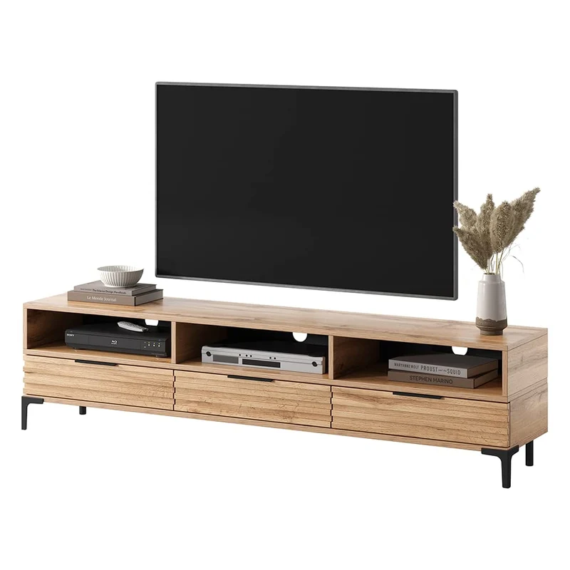 Selsey RIKKE - Meuble TV/Banc TV (chêne wotan, 160 cm, avec LED)
